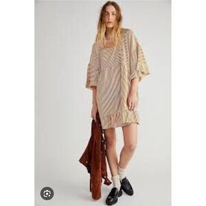 Free People Beach El Mar Oversized Baby‎ Doll CoverUp Dress Sz M Striped Ruffled